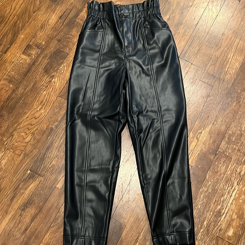 High waisted faux leather pants
